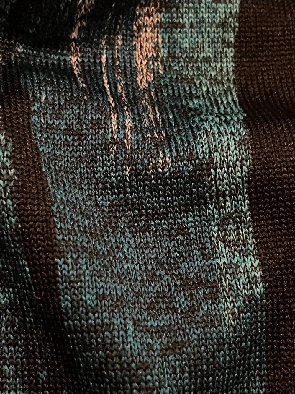 Open-Front Longline Cardigan in Teal, Black & Brown Brushstroke